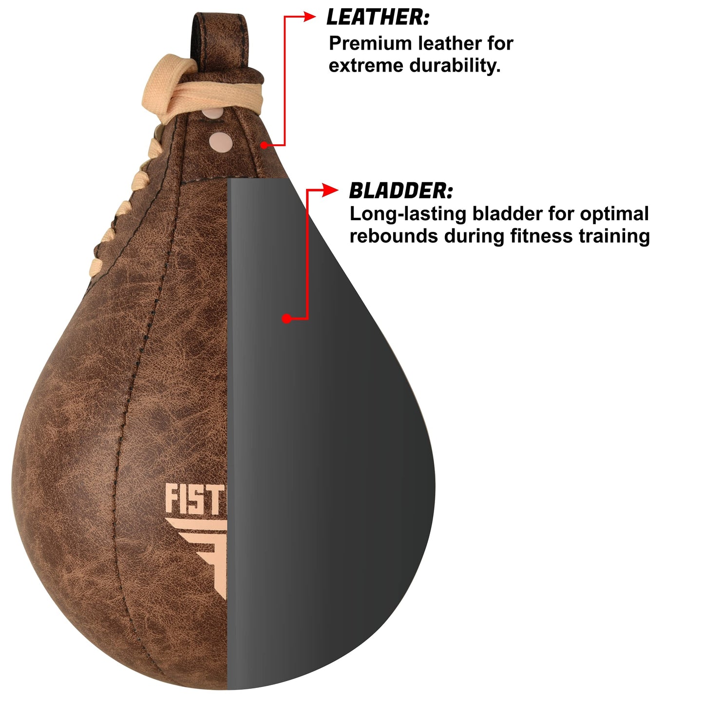 FISTRAGE Speed Bag Boxing Ball Leather MMA Muay Thai Training Punching Dodge Striking Kit with Free Hanging Swivel Workout Speedball Kicking Platform Equipment (Vintage Beige)