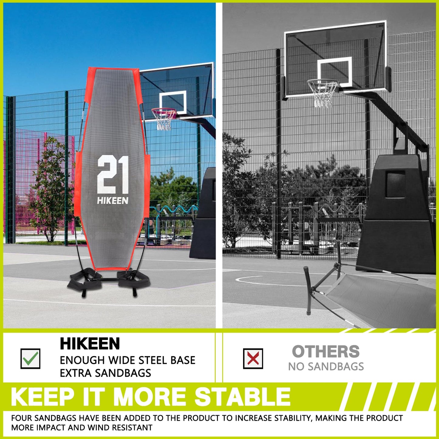 Hikeen Basketball Defender Dummy, Training Equipment for Practice Basketball Dribbling, Shooting, Passing - 2 Sizes Folding Poles, 4 Reinforced Base Sandbags