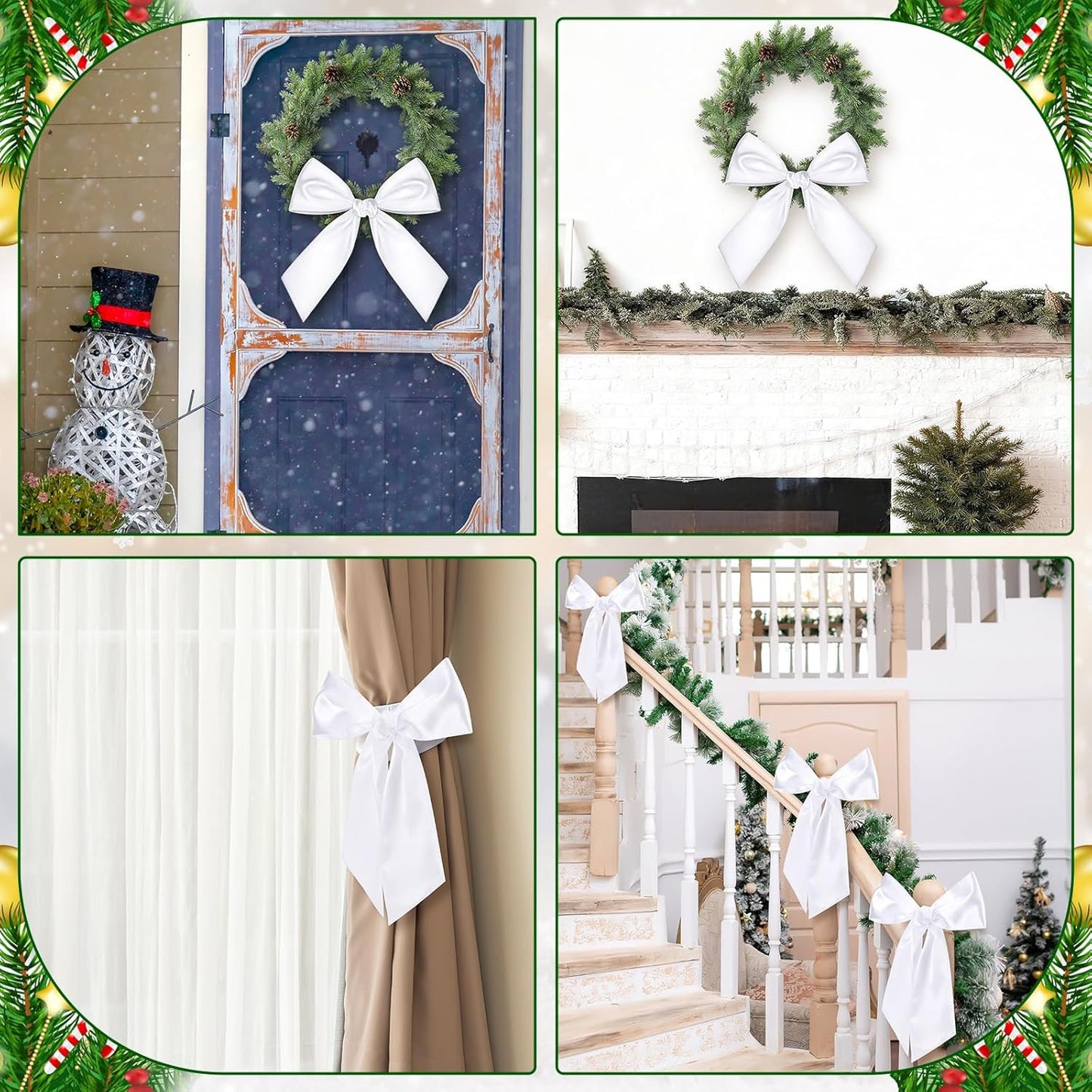 Skiennix 8 PCS White Satin Wreath Sashes - Blank Embroidery Accessories for Weddings & Holidays