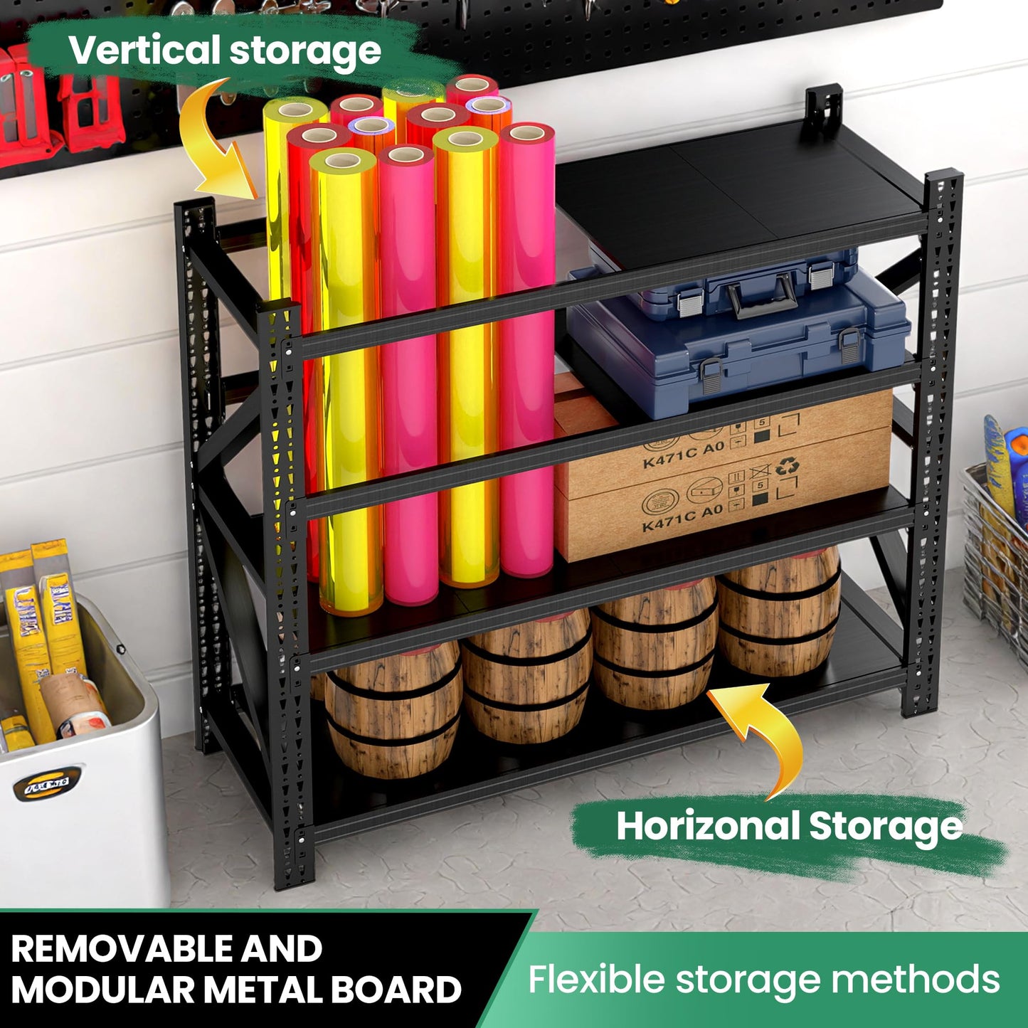 VIYET 4-Tier Heavy Duty Garage Shelving,Industrial Shelving for Commercial & Home Use,Garage Storage Racks Heavy Duty Steel Shelves,Ultra-Wide Metal Rack for 3‑Car Garages,Warehouses,Workshops