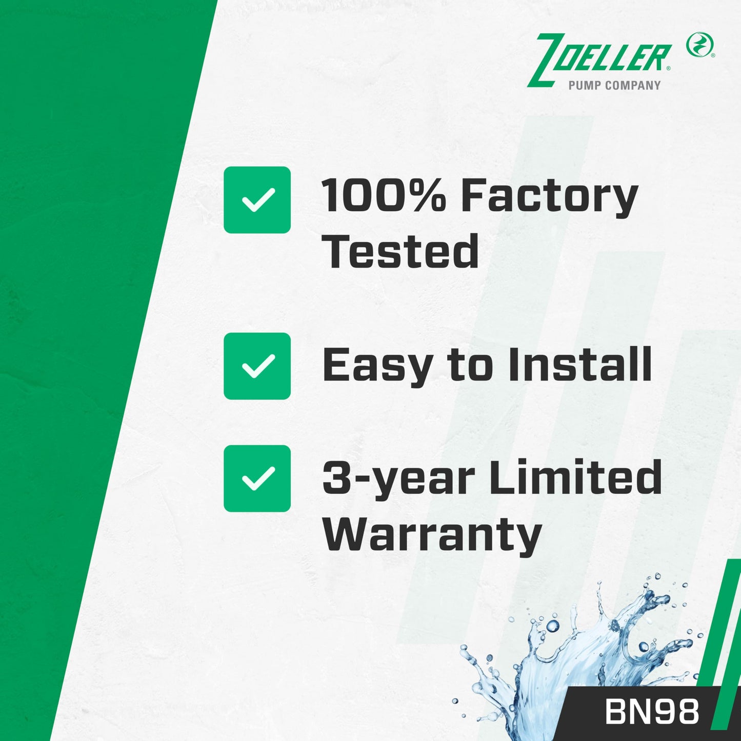 Zoeller BN98 Effluent Pump - ½ HP - Nonautomatic with Piggyback Float Switch- High Flow - Vortex Impeller - Factory Tested - Septic and Basement Sump Pump - 115V