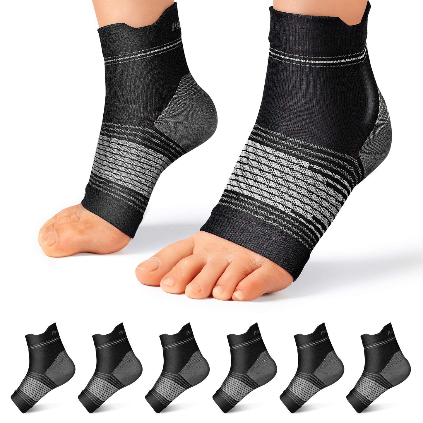 6 Pairs Plantar Fasciitis Socks for Men & Women, Ankle Brace Compression Socks with Arch Support for Achilles Tendonitis, Heel Pain, Swelling & Arthritis Relief, Black, Large