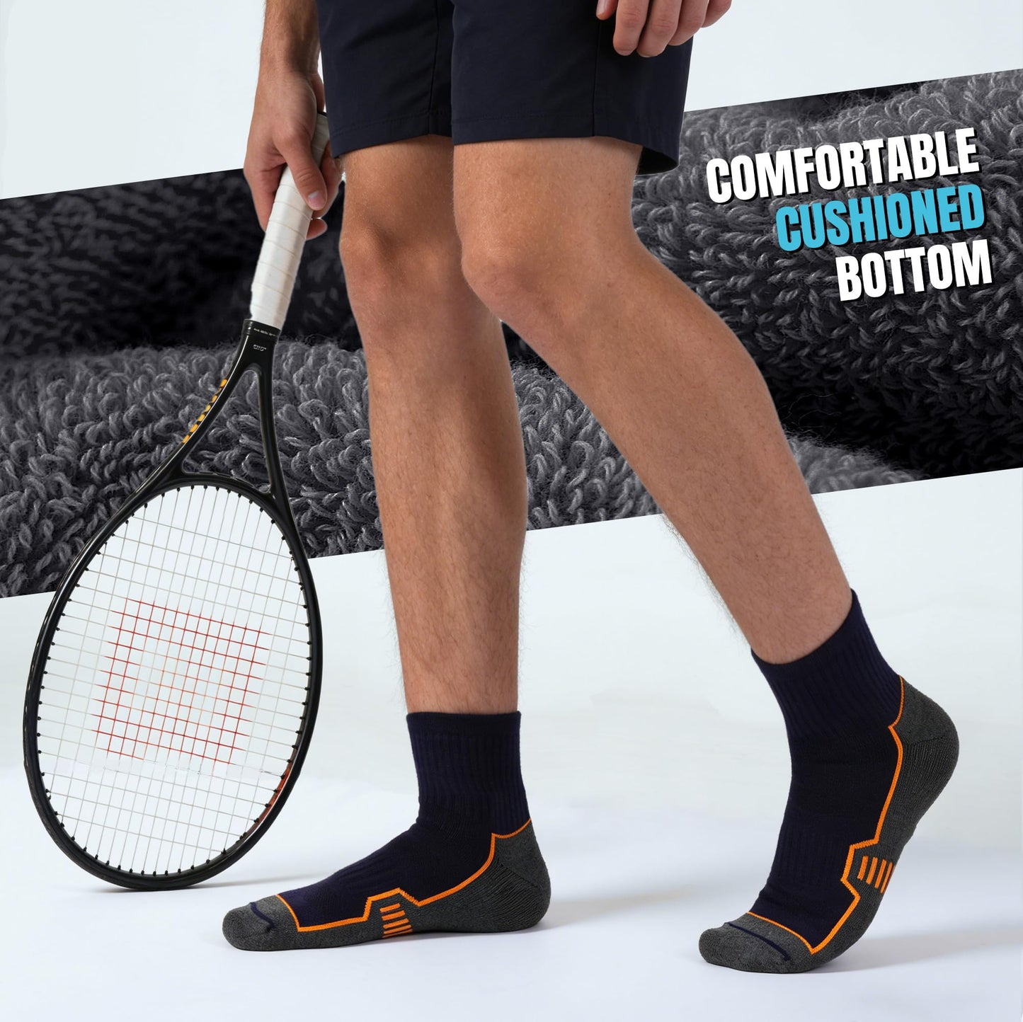 Horuru Mens Cushioned Ankle Running Socks, Moisture Wicking Athletic Quarter Hiking Socks for Work Gym Sports 6 Pairs