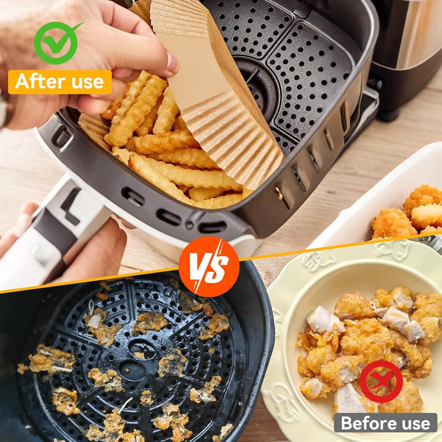 Skiennix Air Fryer Paper Liners - 400 Pcs Unbleached Non-Stick Parchment, 8 Inch Square for 5-8 QT