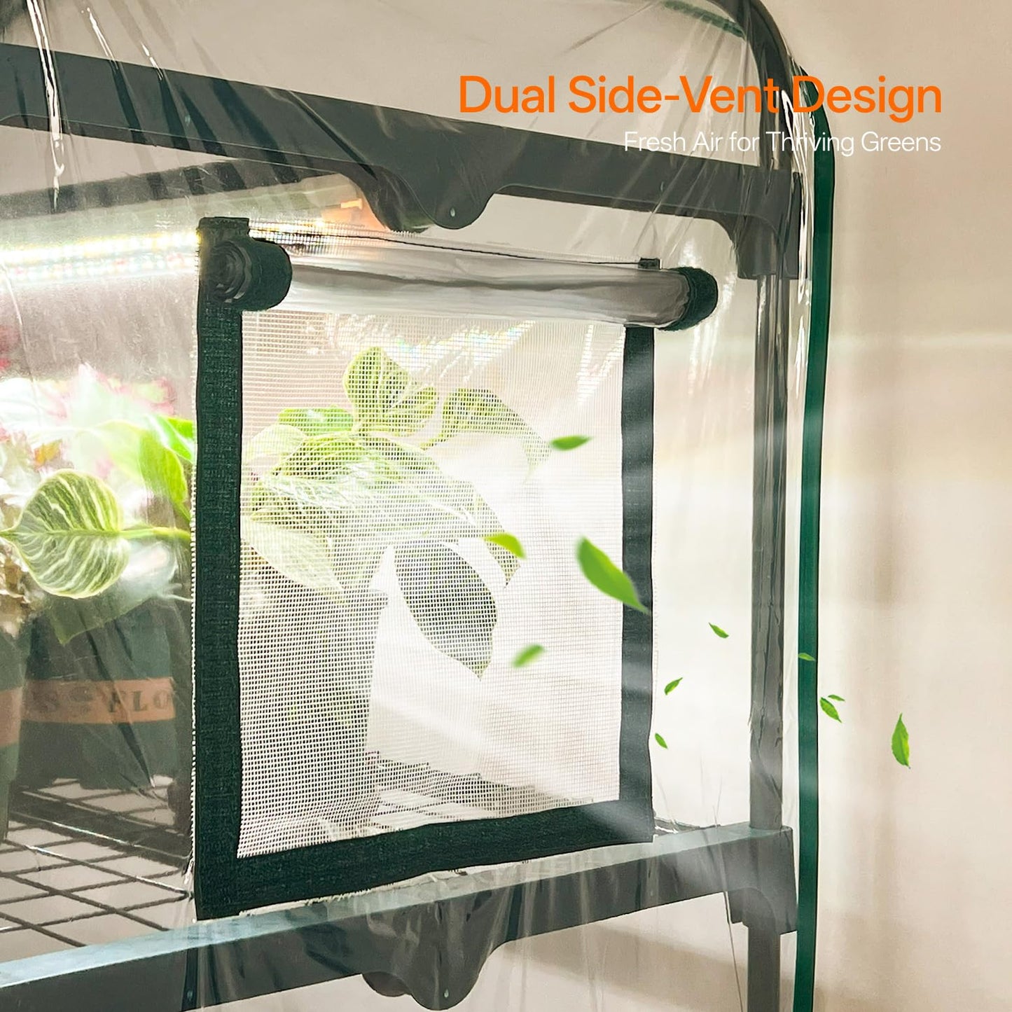 Bstrip Indoor Greenhouse with Grow Light, 4-Tier Mini Green House, 4Pcs Grow Lights for Indoor Plants with Timer, Zippered PVC Grow Tent with Airflow Windows, Indoor Greenhouse Cabinet 35x19.3x63in