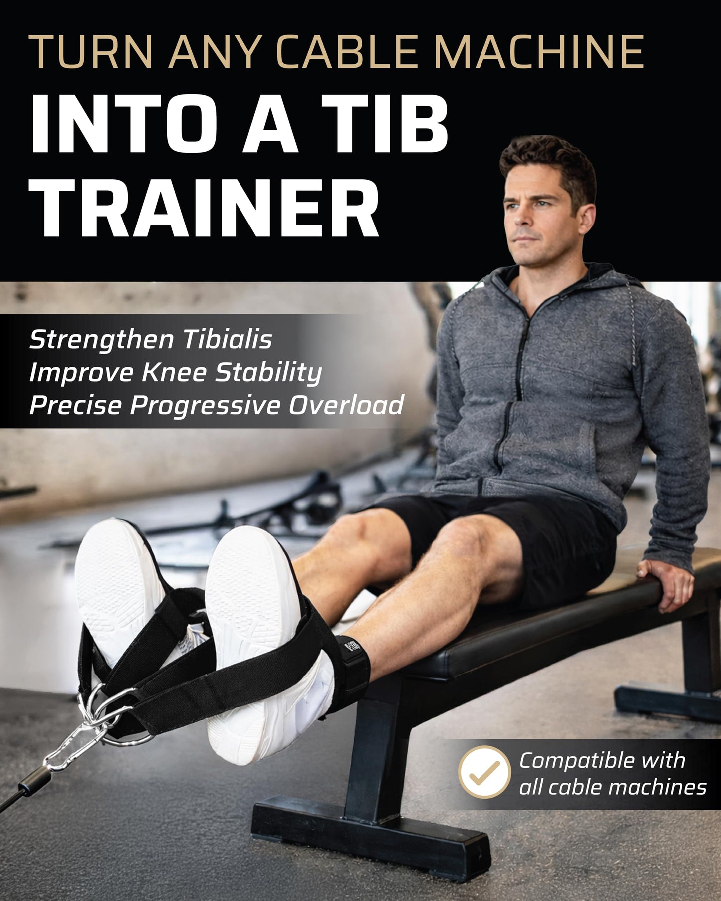 THEFITGUY Tib Straps — Tib Bar Alternative for Cable Machine | Tibialis Raise Strap for Shin, Knee & Ankle Strength | Tibialis Trainer | Dorsiflexion & Lower Leg Strengthening Equipment
