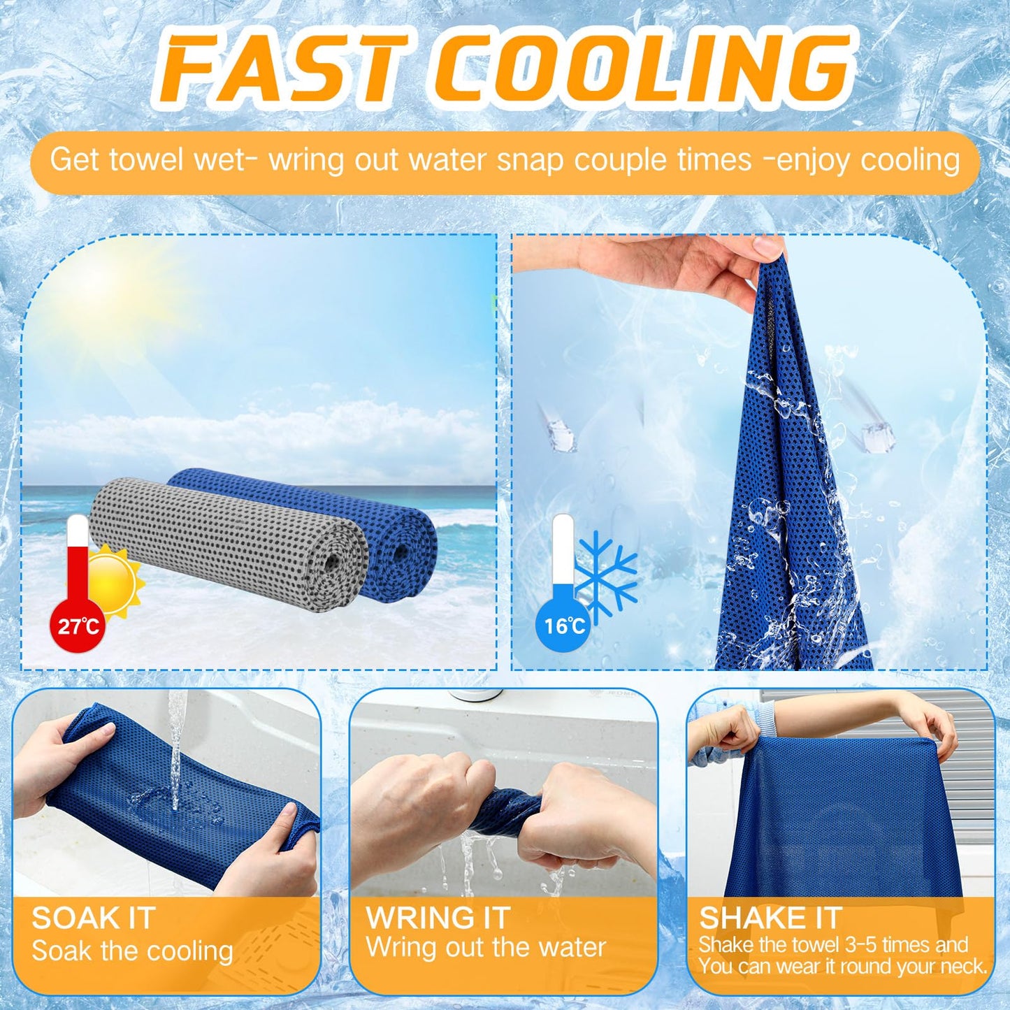 BBTO 80 Pcs 32 x 12 Inch Microfiber Cooling Towels, Ice Cold Towel for Neck and Face Breathable Chilly for Yoga, Sport, Gym, Workout, Camping and More Activities(Gray and Blue)