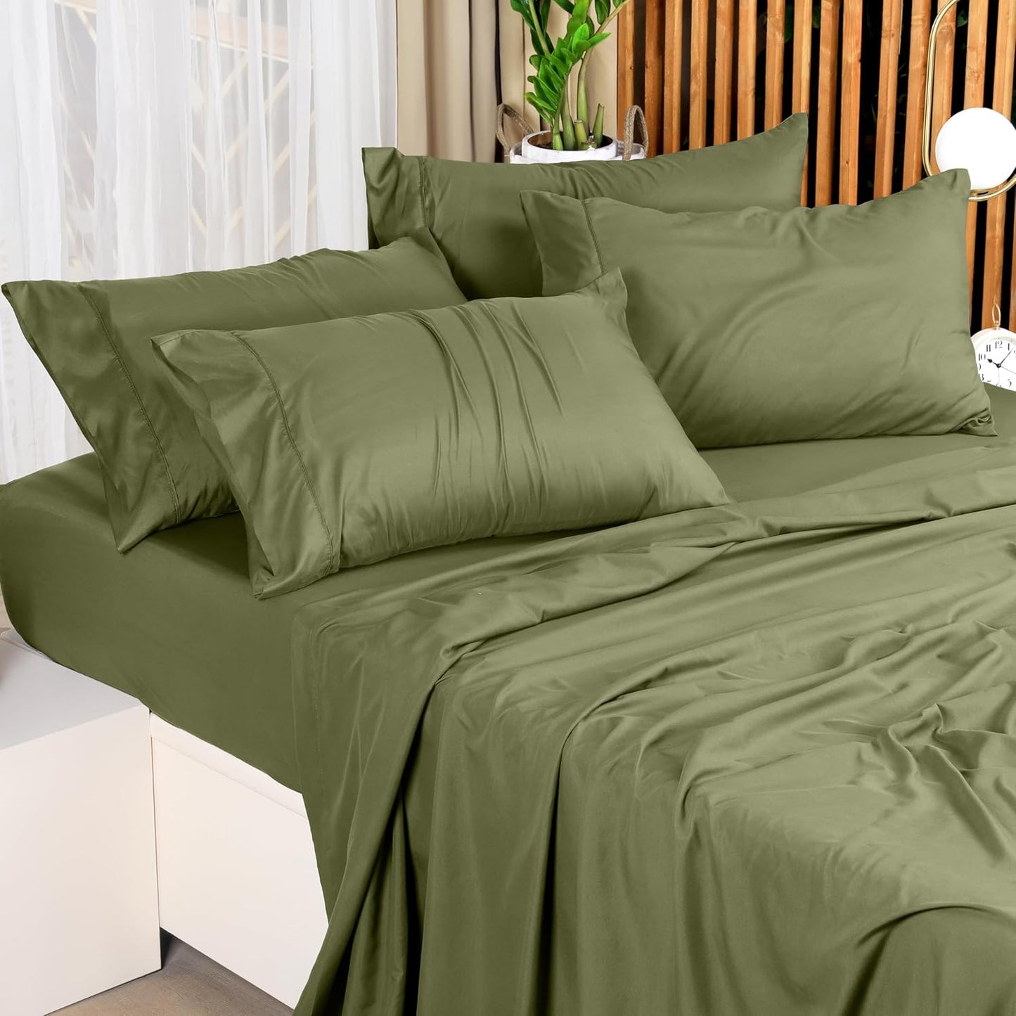 Utopia Bedding Queen Size Sheet Set - Soft, Breathable Microfiber in Olive | 4-Piece with Fitted & Flat Sheets, 2 Pillowcases