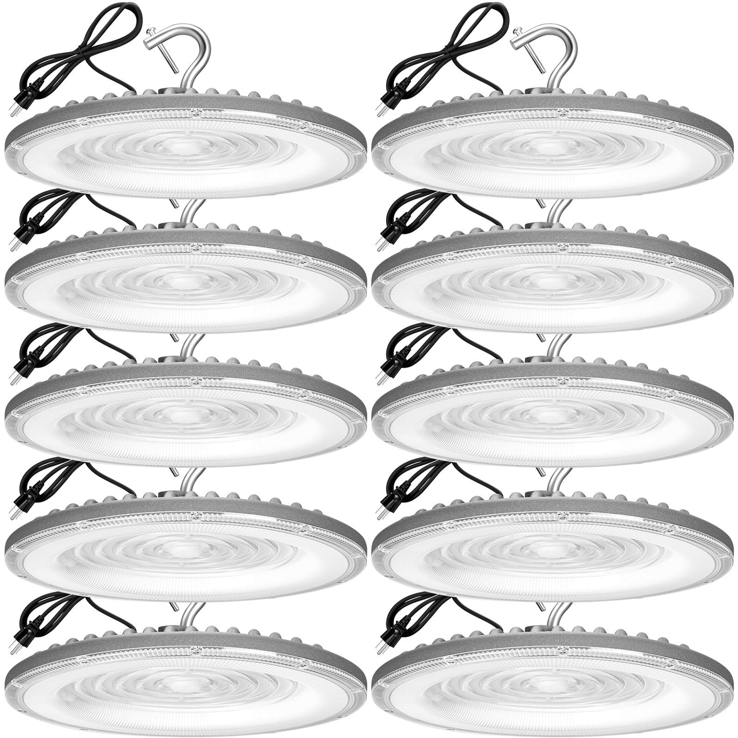 XYCN 10 Pack 150W UFO Led High Bay Light 6000K Daylight,120VAC,Commercial Bay Lighting,IP66 Waterproof,21050LM,650W MH/HPS with Plug Area Lighting for Warehouse/Shop/Workshop/Barn/Gym/Factory