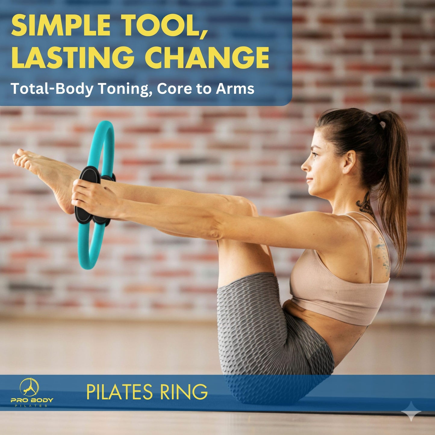 ProBody Pilates Fitness Circle – 14 Inch Pilates Ring for Yoga and Other Workouts, Focusing on Toning Inner Thighs, Arms, Core and Back, at Home Pilates Equipment (Blue)