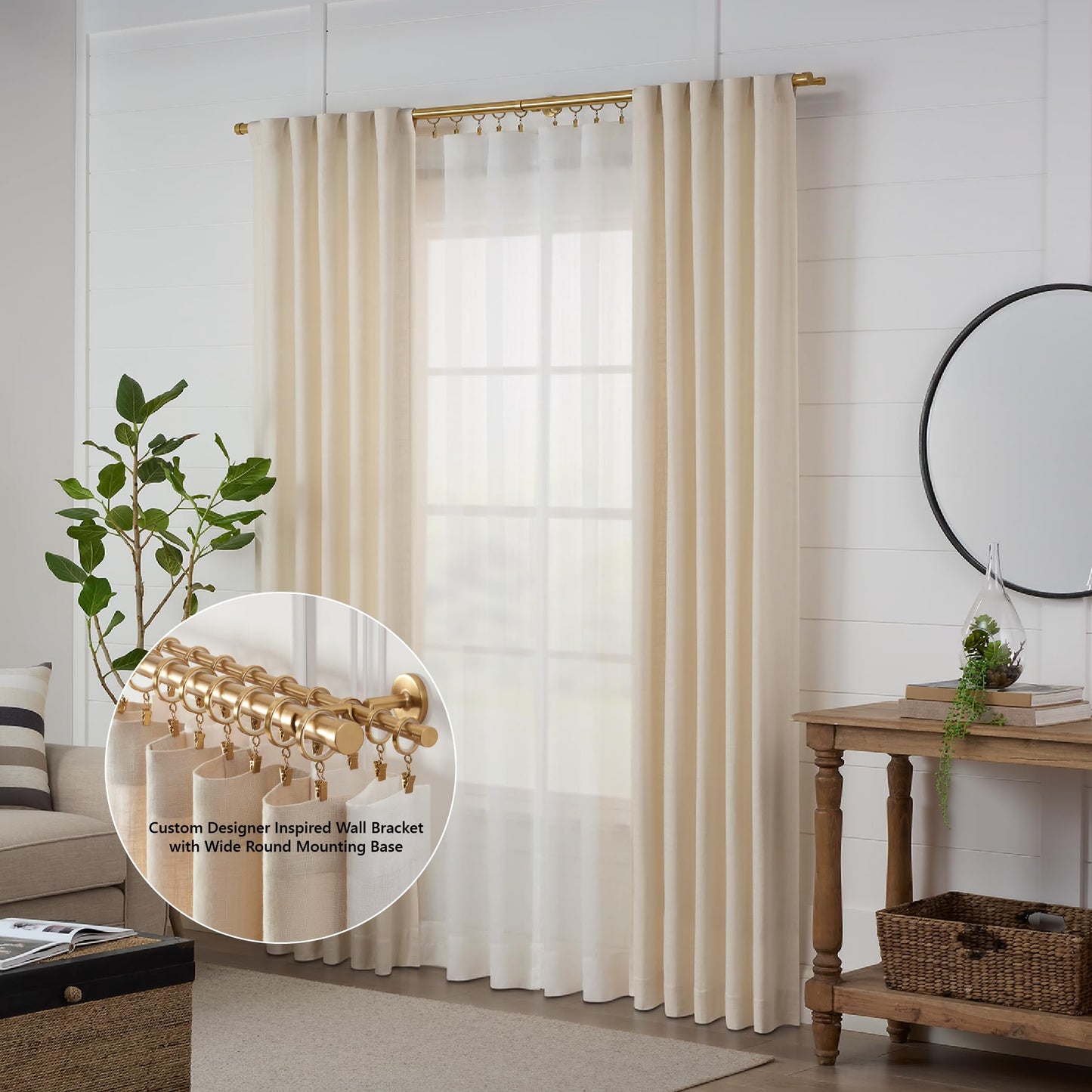 MODE Cambria Designer Series - Premium 7 foot Custom Double Curtain Rod - 1-1/8 inch Large Diameter - Non-Adjustable for a Seamless Look - Premium Designer Brackets and End Caps - Brushed Gold Finish
