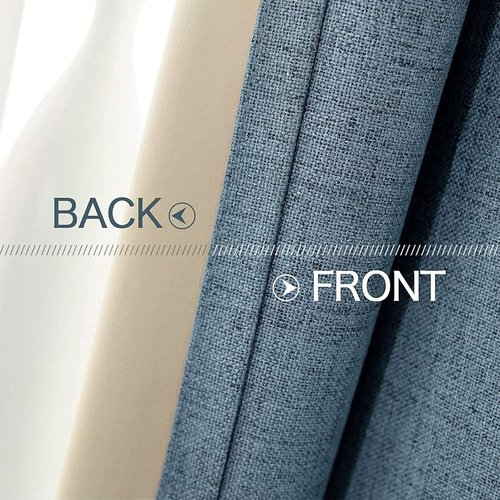 MIULEE Linen Texture Blackout Curtains - Thermal Insulated Grommet Draperies | Dusty Blue, 52x120 Inch (2 Panels)