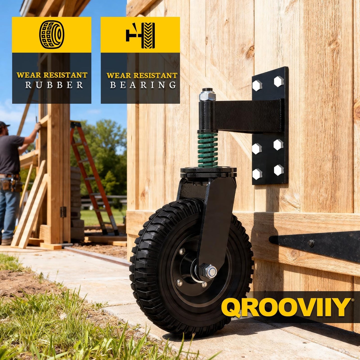 Qrooviiy 6Inch Fence Gate Wheels,600 lbs Capacity Gate Wheels with Caster Srping Cushioned for Metal/Wooden Gate,360 Degree Swivel with Suspension for Swing Gate Support (Black 1Pack)…