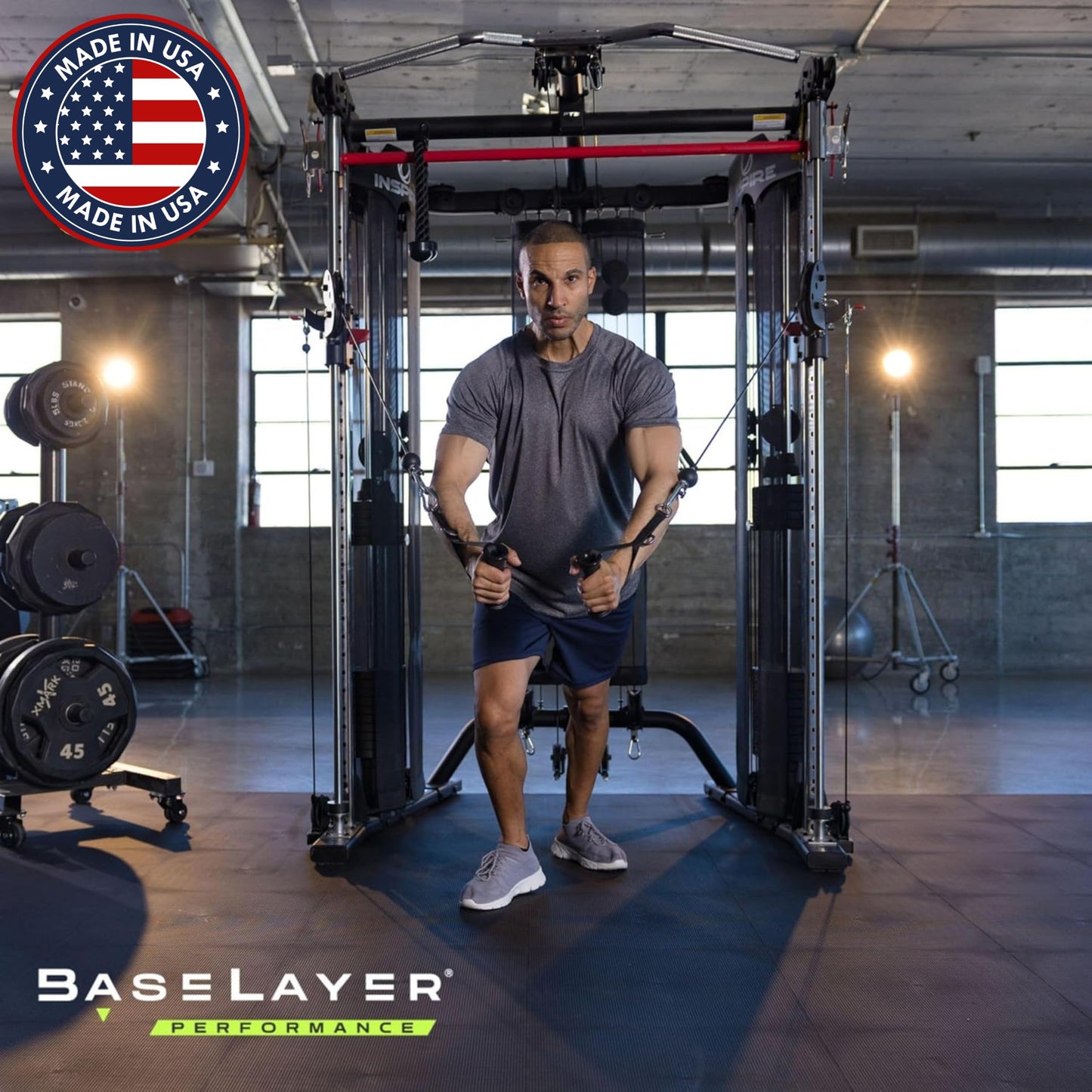 Baselayer Performance Series Interlocking Floor Tiles - Durable ½ in TPE (Rubber Like, NOT Foam, no Odor) - Gym Flooring for Weights & Heavy Equipment - Black, 15 SqFt (6 Pack) - Made in USA