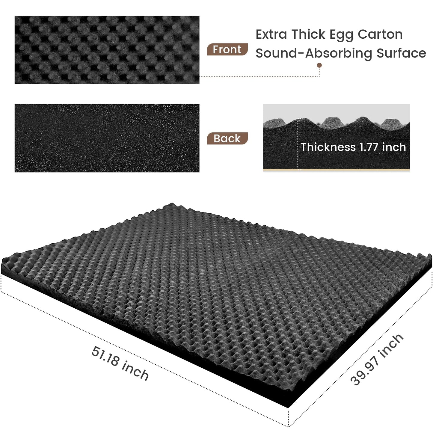 Self-Adhesive Thickened Sound Insulation Egg Crate Foam 13.99 sqft x 1.77in Thick,50+kg/m³ ,Fire/Water Resistant ,Thermal Insulation,Acoustic Treatment Foam