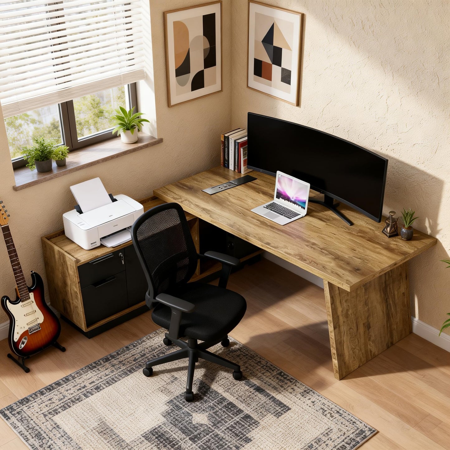 ONNAHOMEStlyle L-Shaped Executive Desk (71" or 79") | with Built-in Dual Charging & Wireless on Desktop | Drawers & Printer Space, Modern Office Desk for Home & Business Offices(Left)