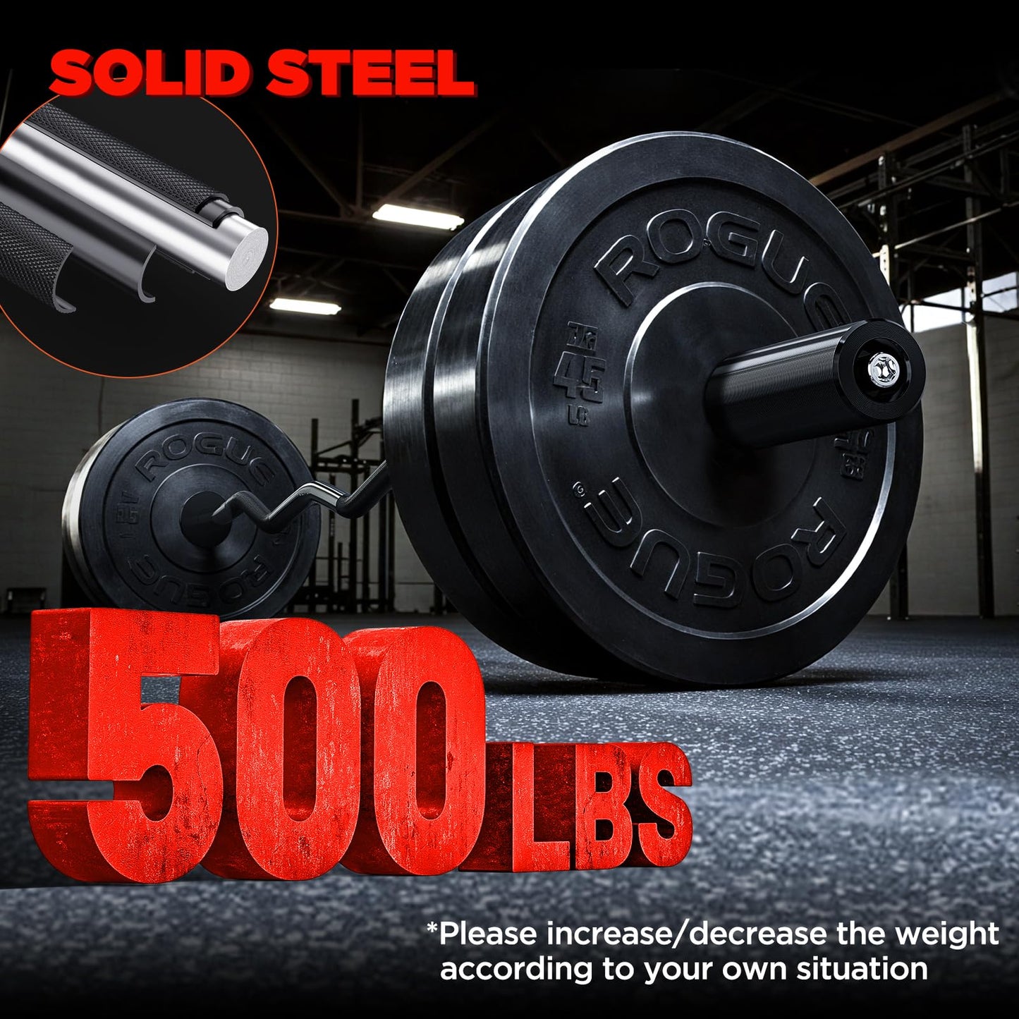 TEEMOO Olympic EZ Curl Barbell Bar, 47" Curl Bar with 2 Spring Collars, Curling bar for Weight Lifting, Squat, Hip Thrusts, Biceps, 500lb Weight Capacity, E-Coat Finish for 2 inch Weight Plates (Black)