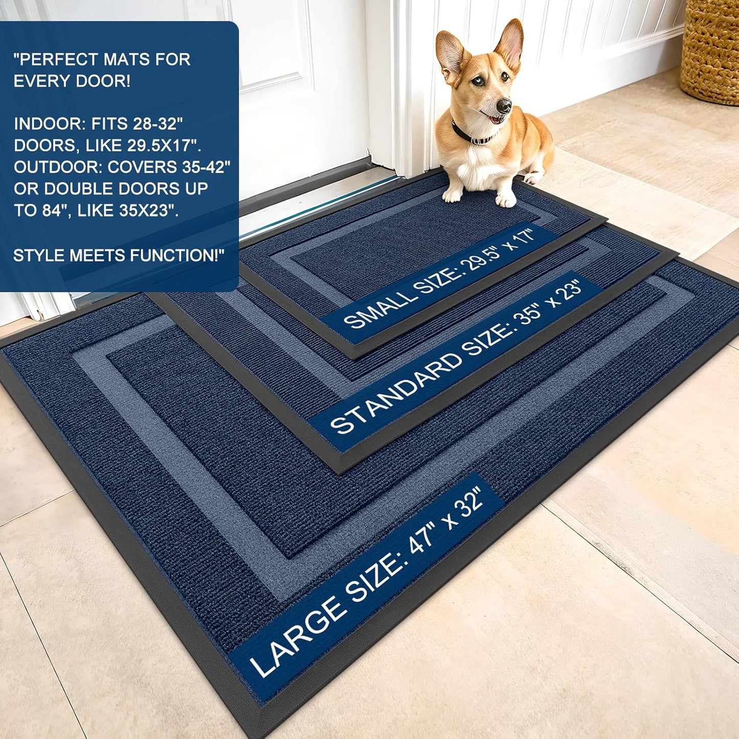 OLANLY Waterproof Front Door Mat - All-Season, Fade Resistant, Easy Clean | 71x23 Inches, Blue
