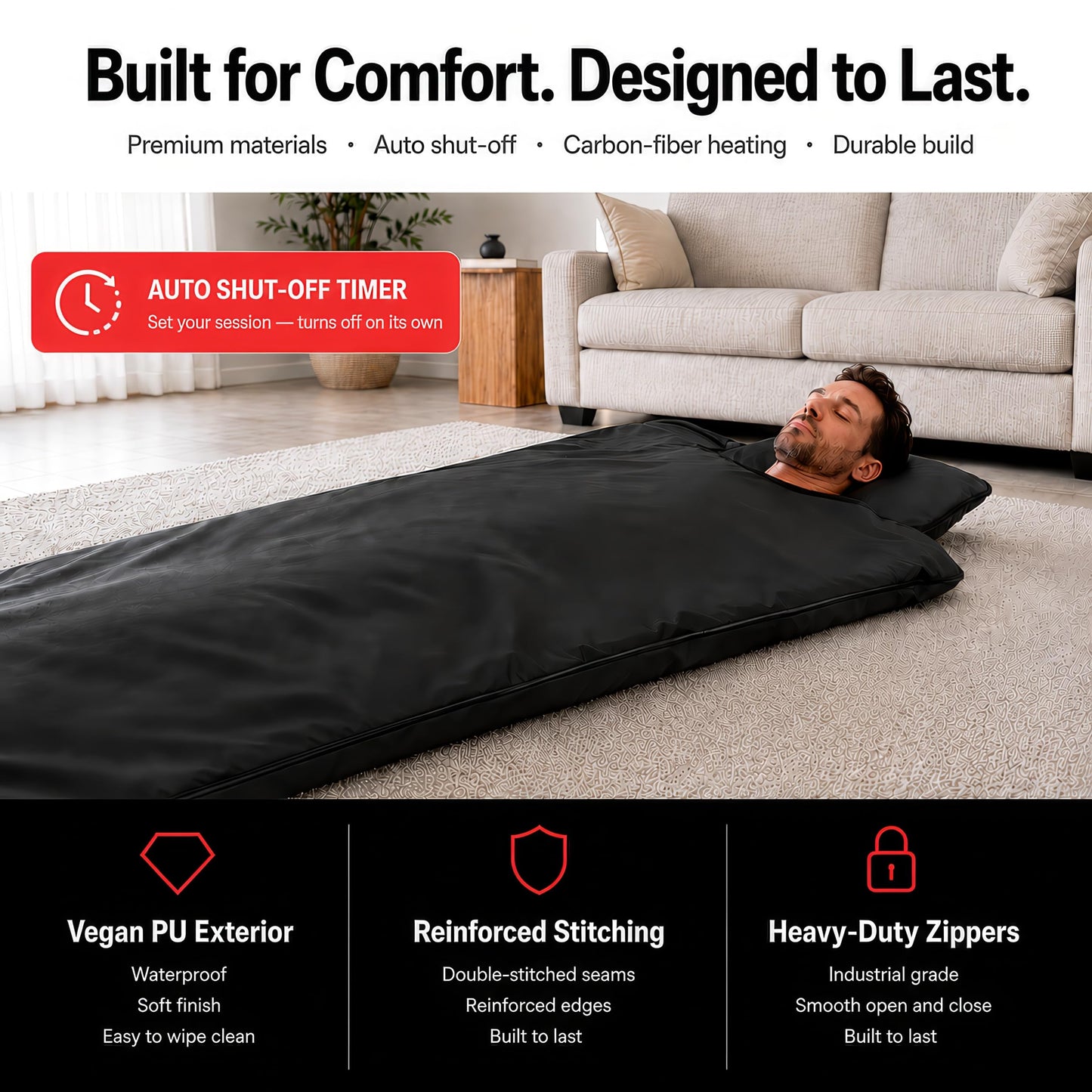 REVIIV Portable Infrared Sauna Blanket for Home — True Carbon-Fiber Far Infrared, Low EMF, Insert Towel & Sauna Bag Included, | Full Body Detox, Muscle Recovery & Relaxation | 85–185°F