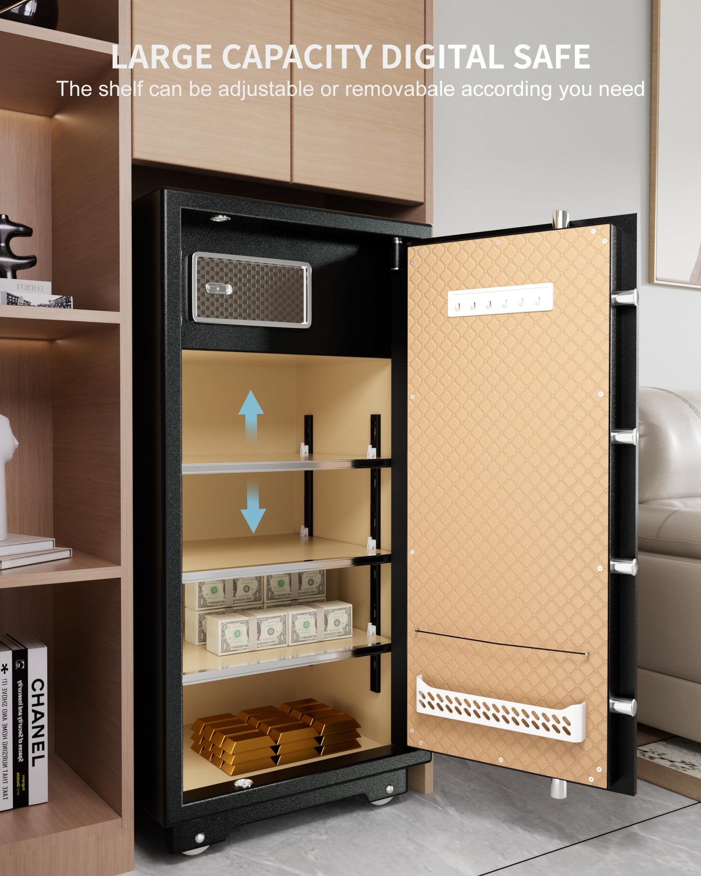 【US STOCK】TIGERKING 11.5 Cubic Feet Extra Large Heavy Duty Safe Box, Home Safe with Double Safety Key Lock and Separate Lock Box, Digital safe with 3 Removable Shelf for Home Hotel Office,180lbs