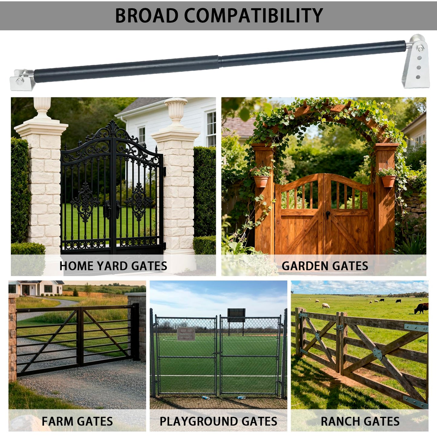 TB200 Hydraulic Gate Closer Outdoor for 50 to 125 Pounds in Weight,30 to 52 Inches in Width Gates on Farms, Ranches, Gardens, Sports Complexes，Fences and Home Yards（(Black)