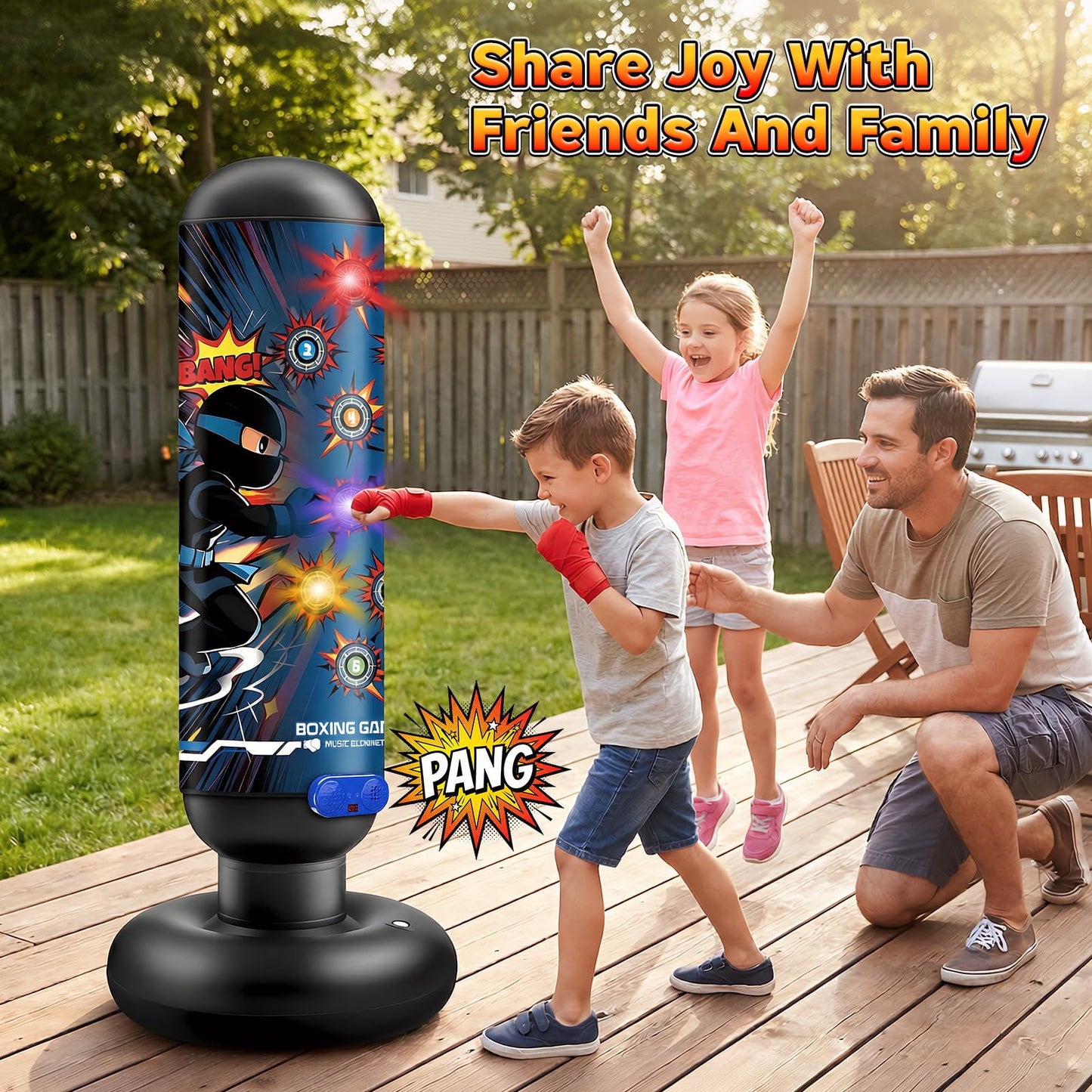 Kids Inflatable Punching Bag Toys: 4 Modes Interactive Boxing Game Stand Set with Music LED Lights Air Pump - Christmas Birthday Gifts Sports Play for Boys Girls Ages 6 7 8 9 10 11 12 Year Old