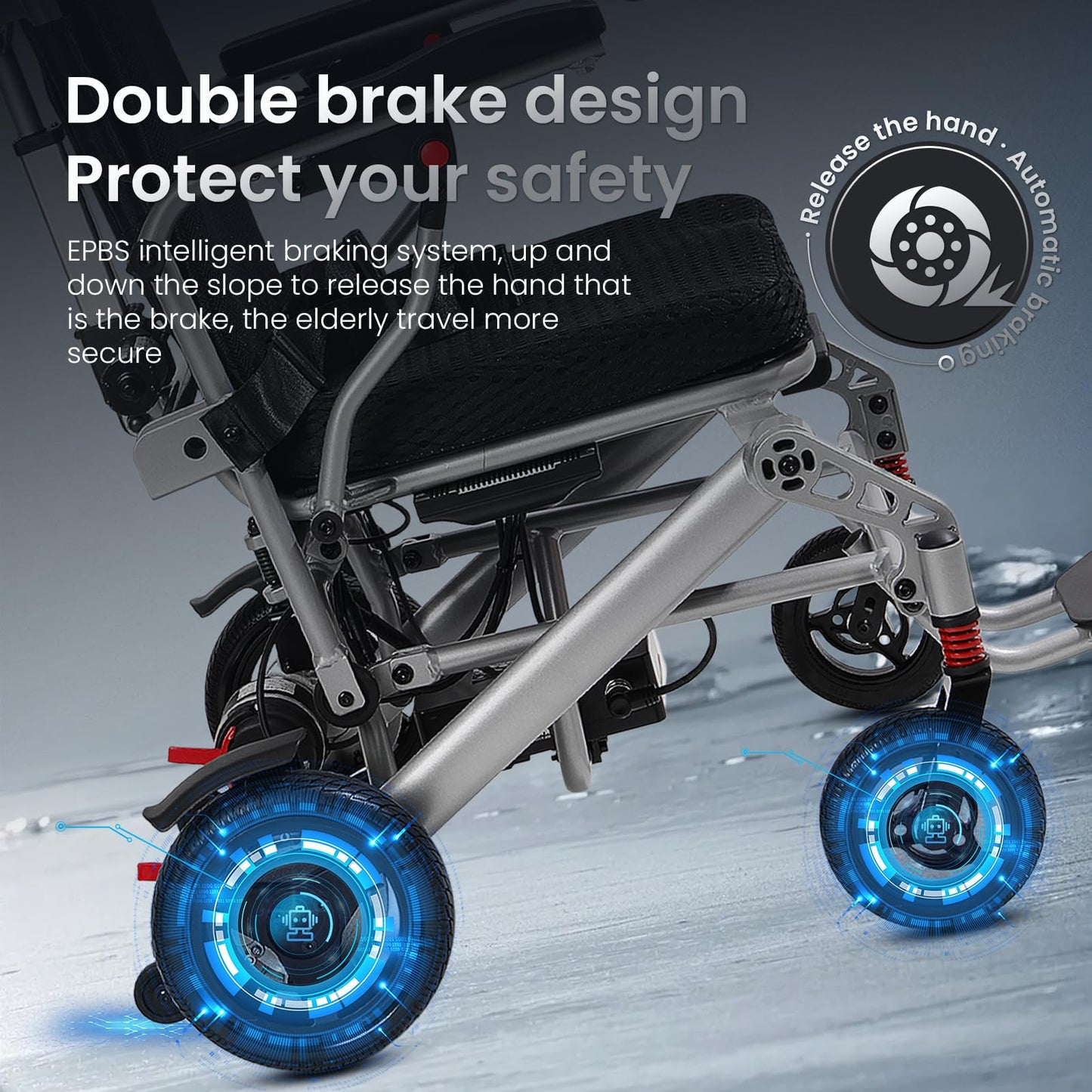 Reclining Electric Wheelchair for Adults, 30+ Miles Long Travel Range All Terrain Power Wheelchair with 2 Li-ion Battery, Lightweight Foldable Motorized Wheel Chair for Seniors, with Telescopic Handle