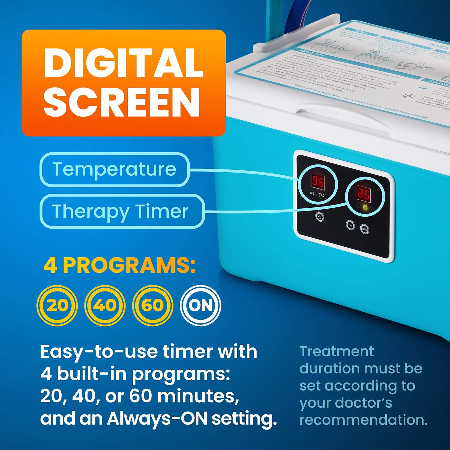 PhysioNatural Cold Therapy Ice Machine for Knee Surgery Recovery – Programmable Continuous Cryotherapy System with Adjustable Knee Pad for Post-Op Swelling, Sprains & Injuries