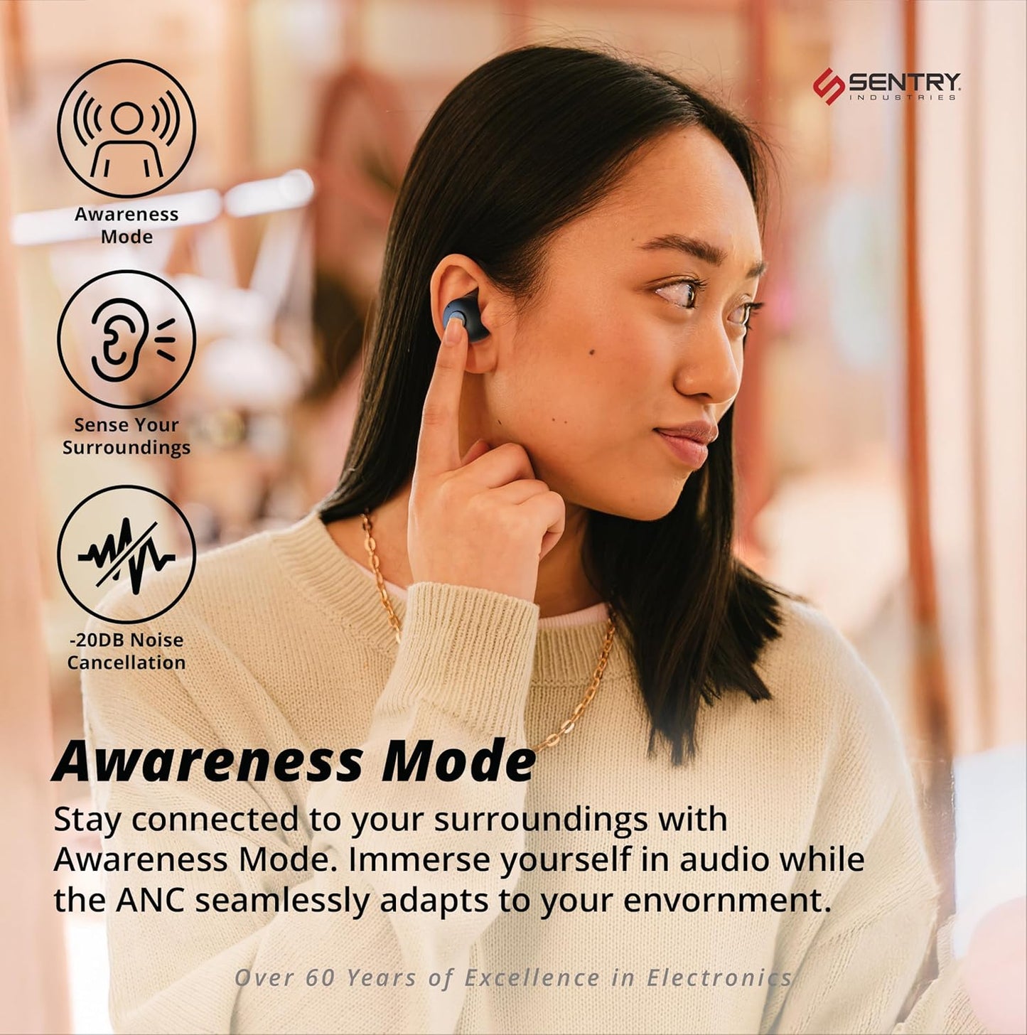 -20 18 SENTRY OSE Dot Bluetooth Wireless Earbuds, Active Noise Canceling, dB Sound Reduction, Charging Case, Up