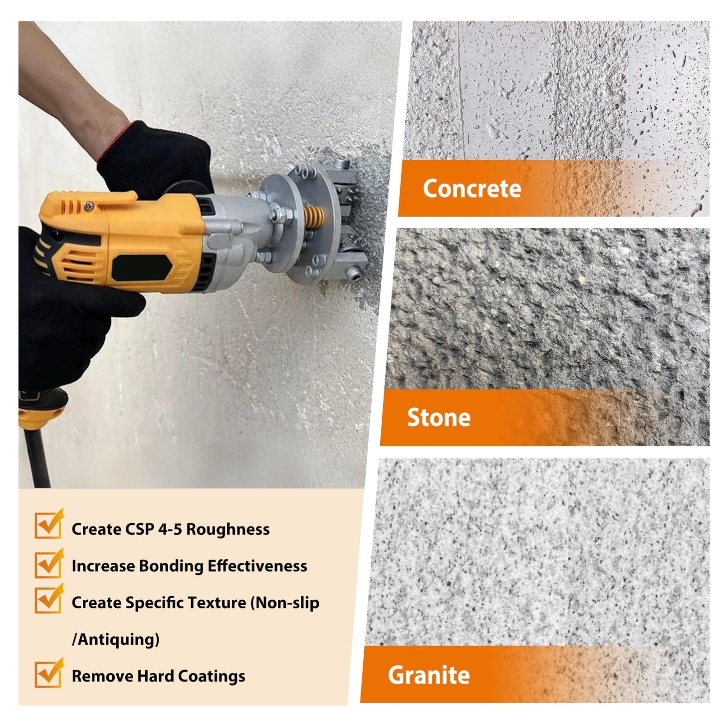 Meticuloso 6 Inch Bush Hammer Tool, Coating Removal Stone Texturing, Concrete Surface Roughening Tool for Variable-Speed Angle Grinders&Polishers (Arbor: 5/8"-11 Threaded), with a M14 Thread Converter