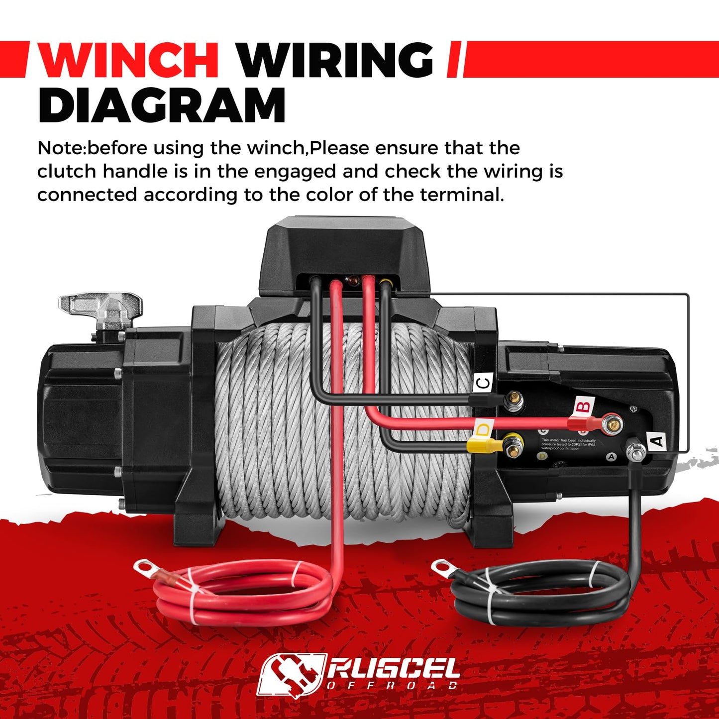 RUGCEL WINCH 20000lb Waterproof Electric Steel Rope Winch 12V with Hawse Fairlead,Black Rope，for Truck SUV