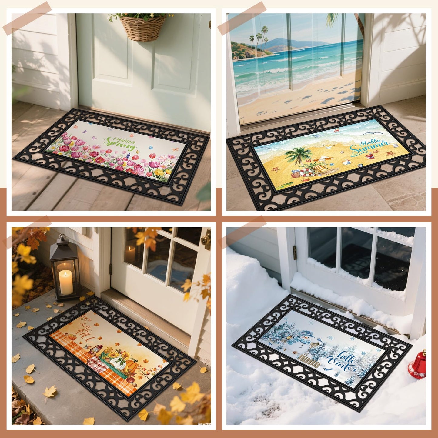 Nuanchu Seasonal Door Mat Interchangeable Doormat Inserts Entrance Welcome Mats 22 x 10 Inches Non Slip Mats Gifts for Front Door 4th of July Summer Decoration (No Frame)(Vivid)