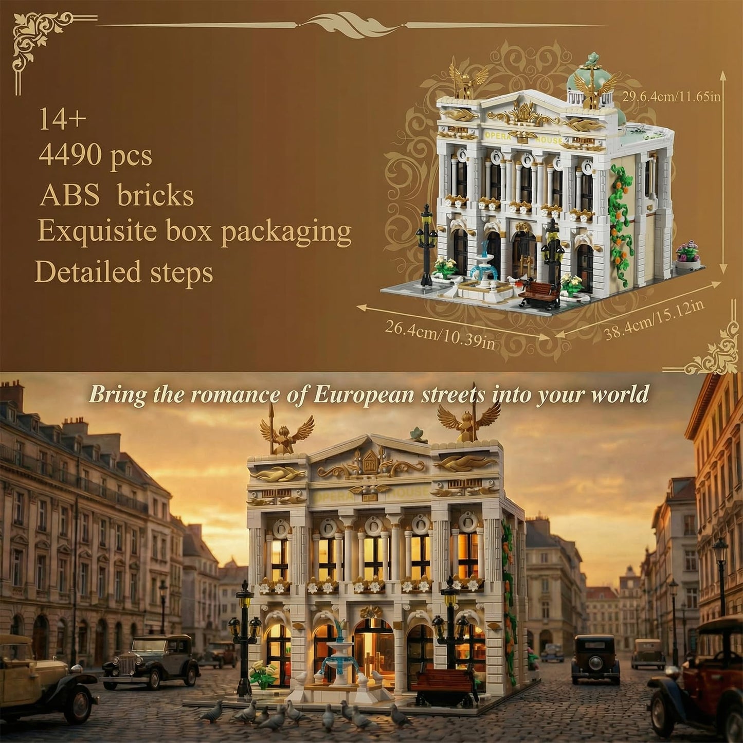 Holexapyd Paris Opera House Modular Building Sets for Adults, European Theater Architecture with Light Kit & 8 Figures, Collectible Club Building with Guitar for Music Lovers Gifts (4490 PCS)