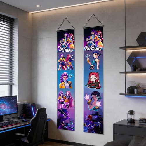 Demon Movie Hunters - 2-Pack Porch Sign Door Hanging Banners | Perfect for Birthday Party Decorations