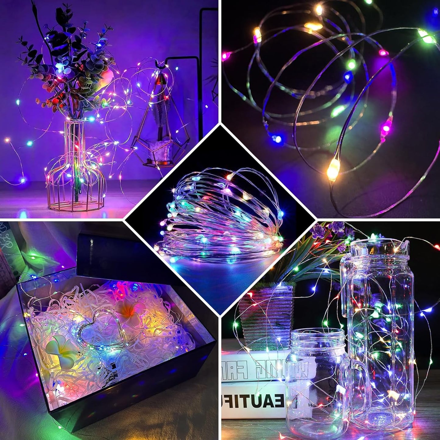 Skiennix 50 Pack Fairy Lights - 7Ft 20 LED Twinkle String Lights | Battery Operated & Waterproof for Parties, Weddings, and Decor - Rainbow Pastel