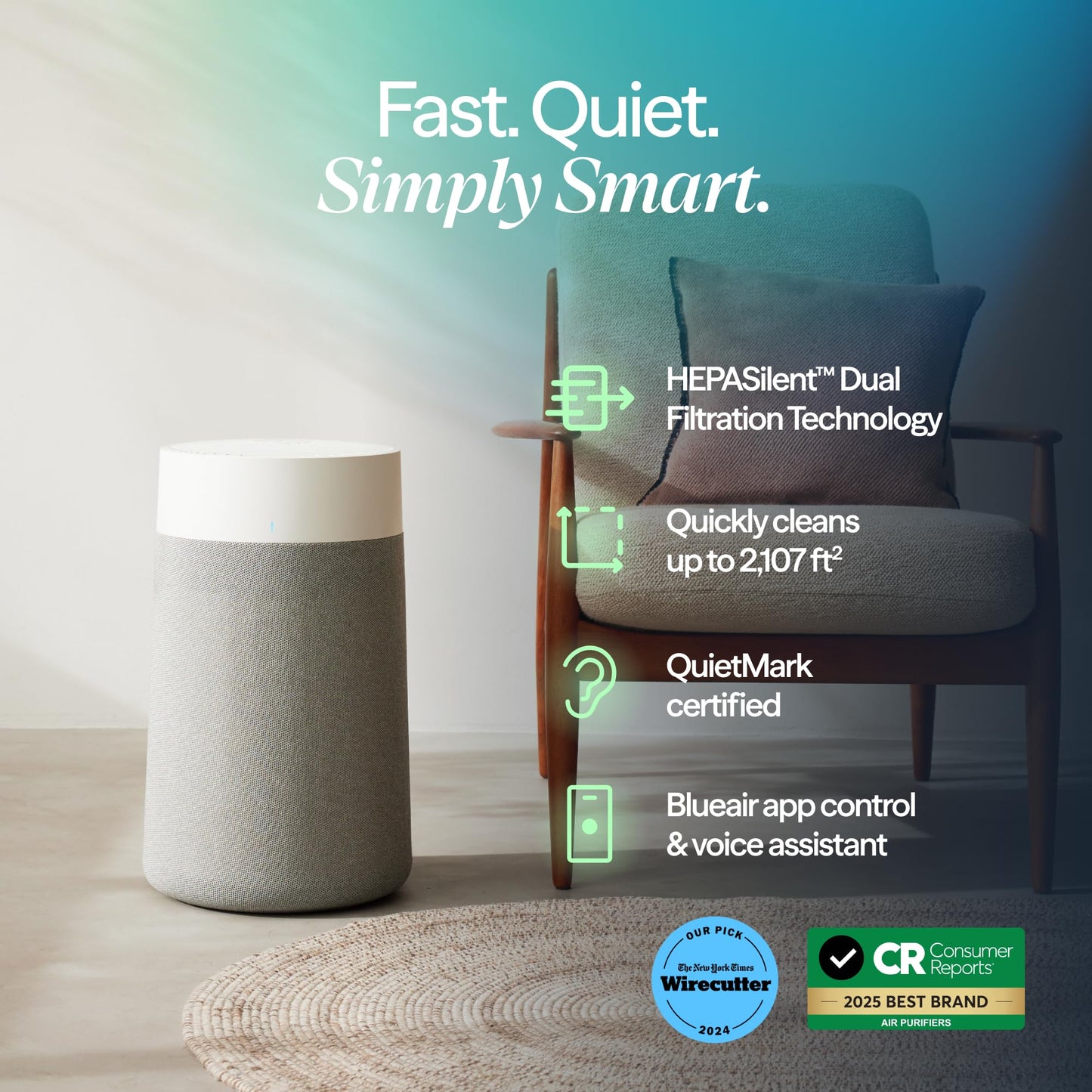 BLUEAIR Blue Pure 311i Max Smart Air Purifier for Medium Rooms up to 1,800 Sq Ft HEPASilent Air Cleaner for Pets Allergies Smoke & Dust WiFi Air Purifier with Auto Mode Quiet Air Purifier for Bedroom