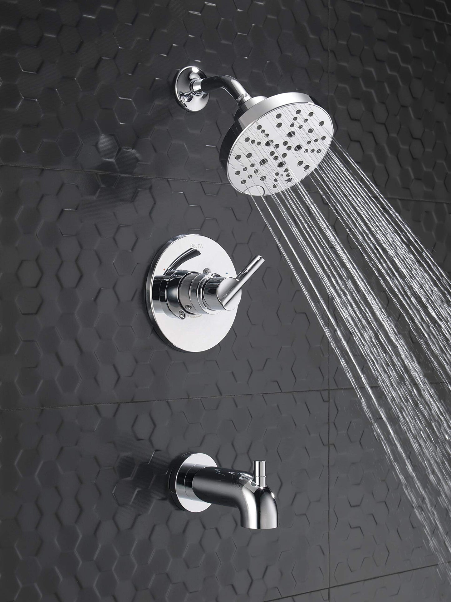 Delta Nicoli 14 Series H2Okinetic Bathtub and Shower Faucet Set, Chrome Shower Head and Handle Set, Valve Trim Kit, Chrome 144749 (Valve Included)