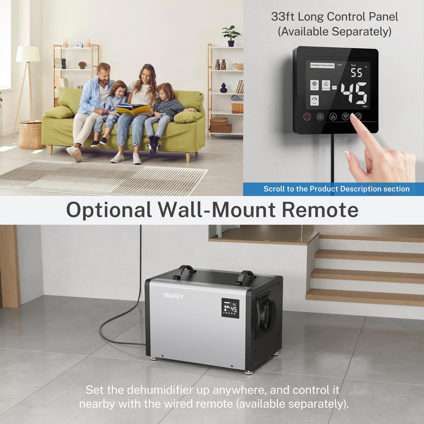 Yaufey 125 Pints Commercial Dehumidifier with Drain Hose for 6500 Sq.Ft. Crawl Space, Basement, Industrial, 10-90% RH Humidity Control, 24/7 Running Continuous Drainage, TUV Certified, 5-Yr Coverage