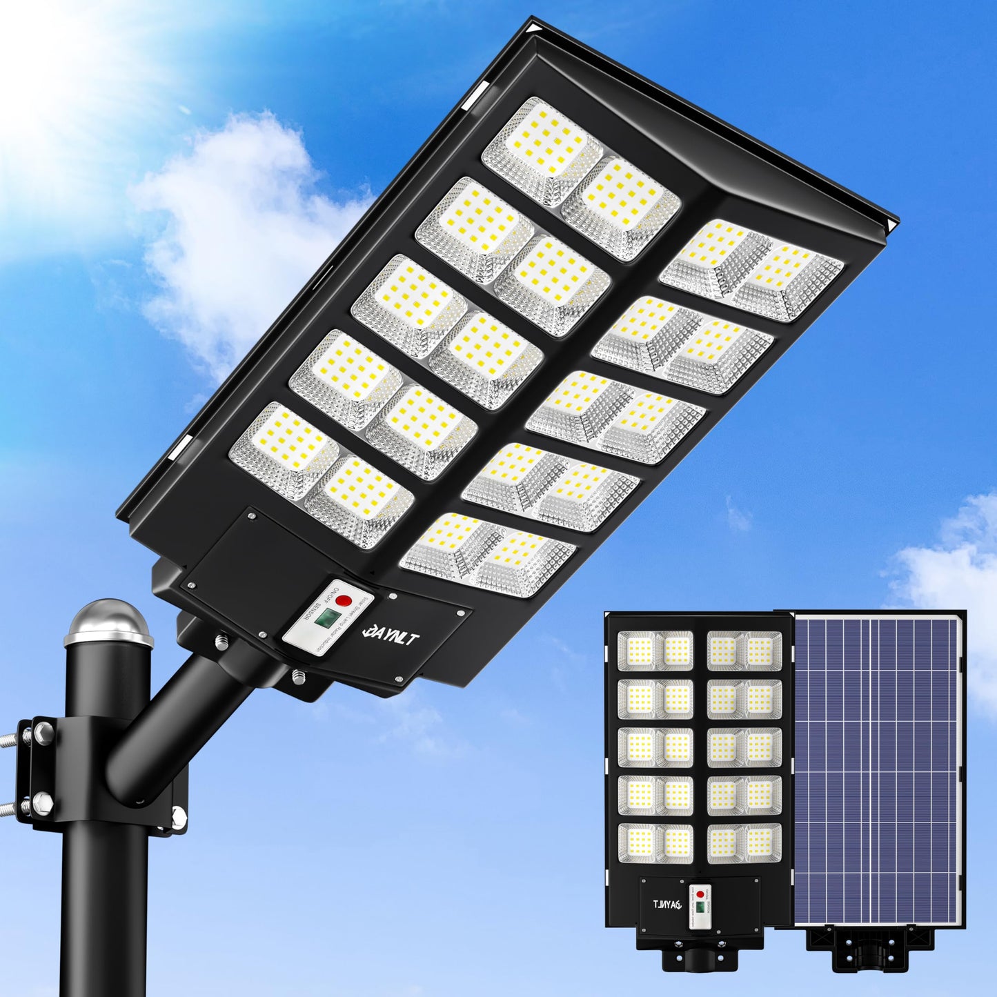 JAYNLT Y-5200W Solar Street Lights Outdoor,Commercial Parking Lot Lights Dusk to Dawn, Waterproof Solar Security Flood Lights with Motion Sensor and Remote for Yard, Garage, Driveway