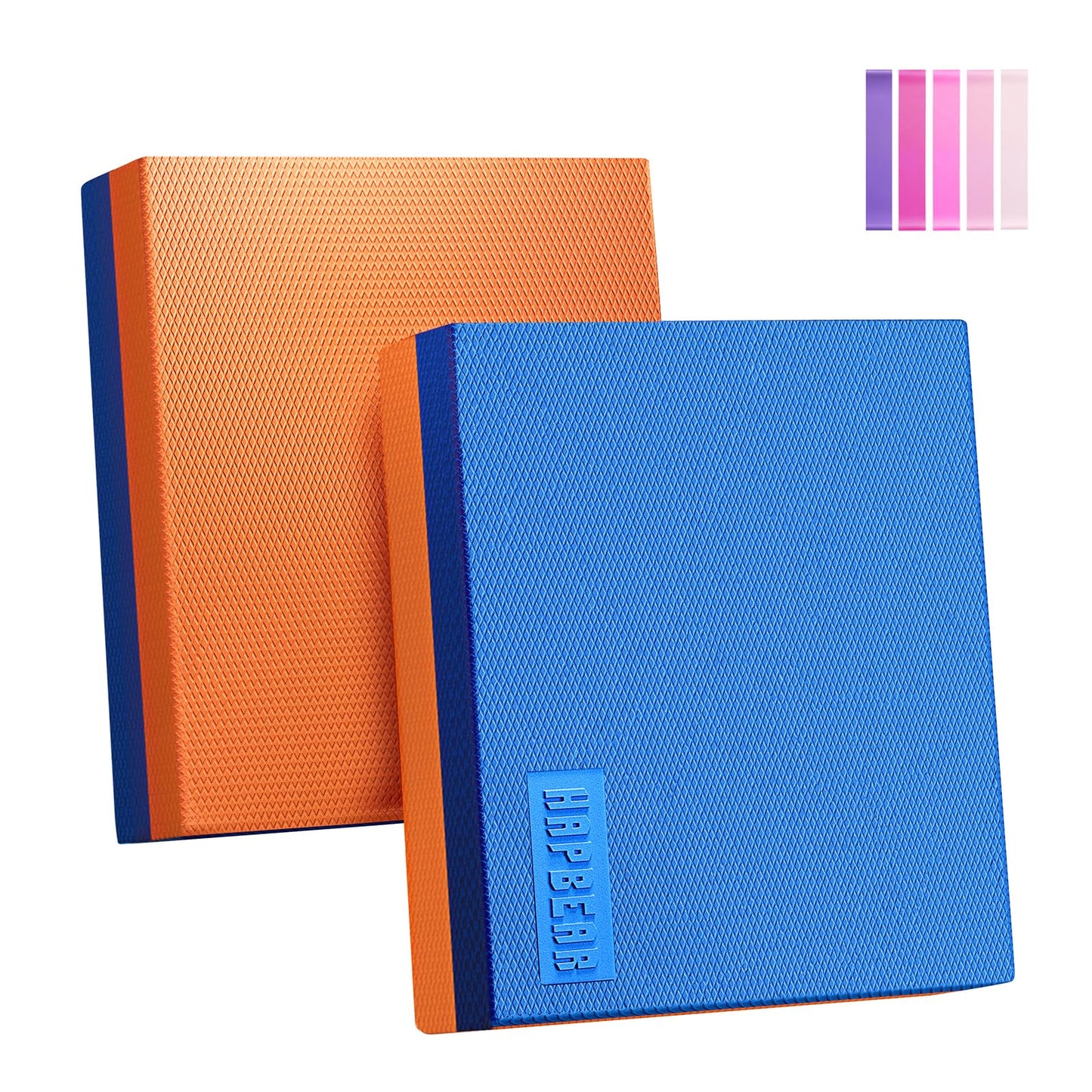 HAPBEAR Exercise Balance Pad 2-Pack - 15"x12" Non-Slip Stability Mats - 2.25" Thick Soft Foam for Adults, Physical Therapy & Core Training - Bonus Band Included - Blue