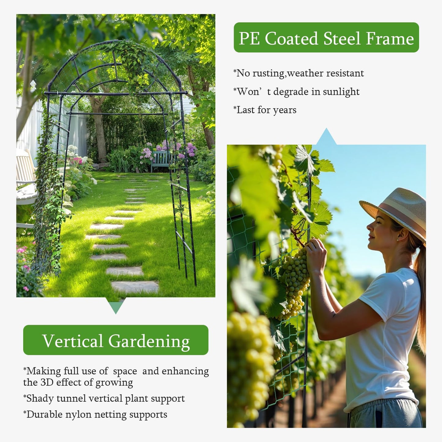Yotoworth Garden Arch Arbor Trellis for Climbing Plants Outdoor, 7.8 ft Extra Tall Cucumber Trellis Raised Bed Climbing Vine Plant Support, Grape Vegetable Tomato Pumpkin Peas Bean, Black