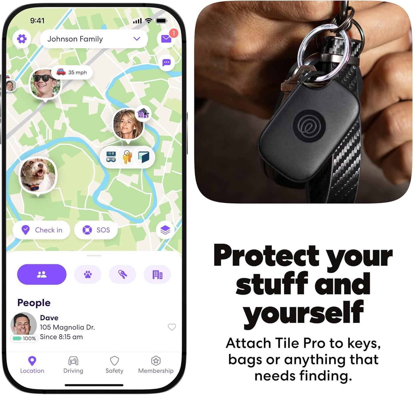 Life360 1-Pack Tile Pro - Powerful Bluetooth Tracker, Key Finder and Item Locator for Keys, Bags and More. Both iOS
