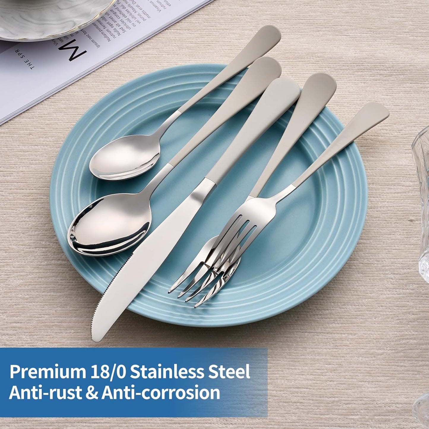 Skiennix 20-Piece Off White Silverware Set - Modern 18/0 Stainless Steel Flatware for 4 | Dishwasher Safe
