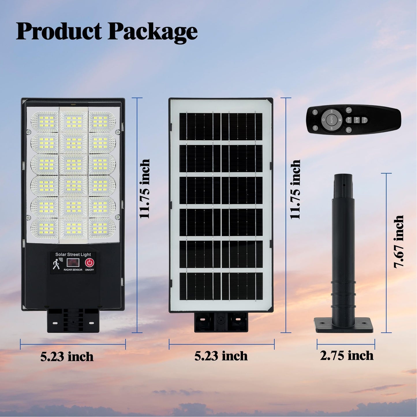 TFKK Solar Street Lights Outdoor, Waterproof Motion Sensor Solar Lights with Remote Control, 6500K Dusk to Dawn Parking Lot Flood Light for Outside Garage Yard, 6 Pack
