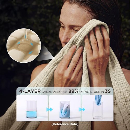 Bedsure 100% Cotton Muslin Blanket - Large 50x70 Inches, Soft & Breathable 4-Layer Throw in Linen Beige for Couch & Travel Decor