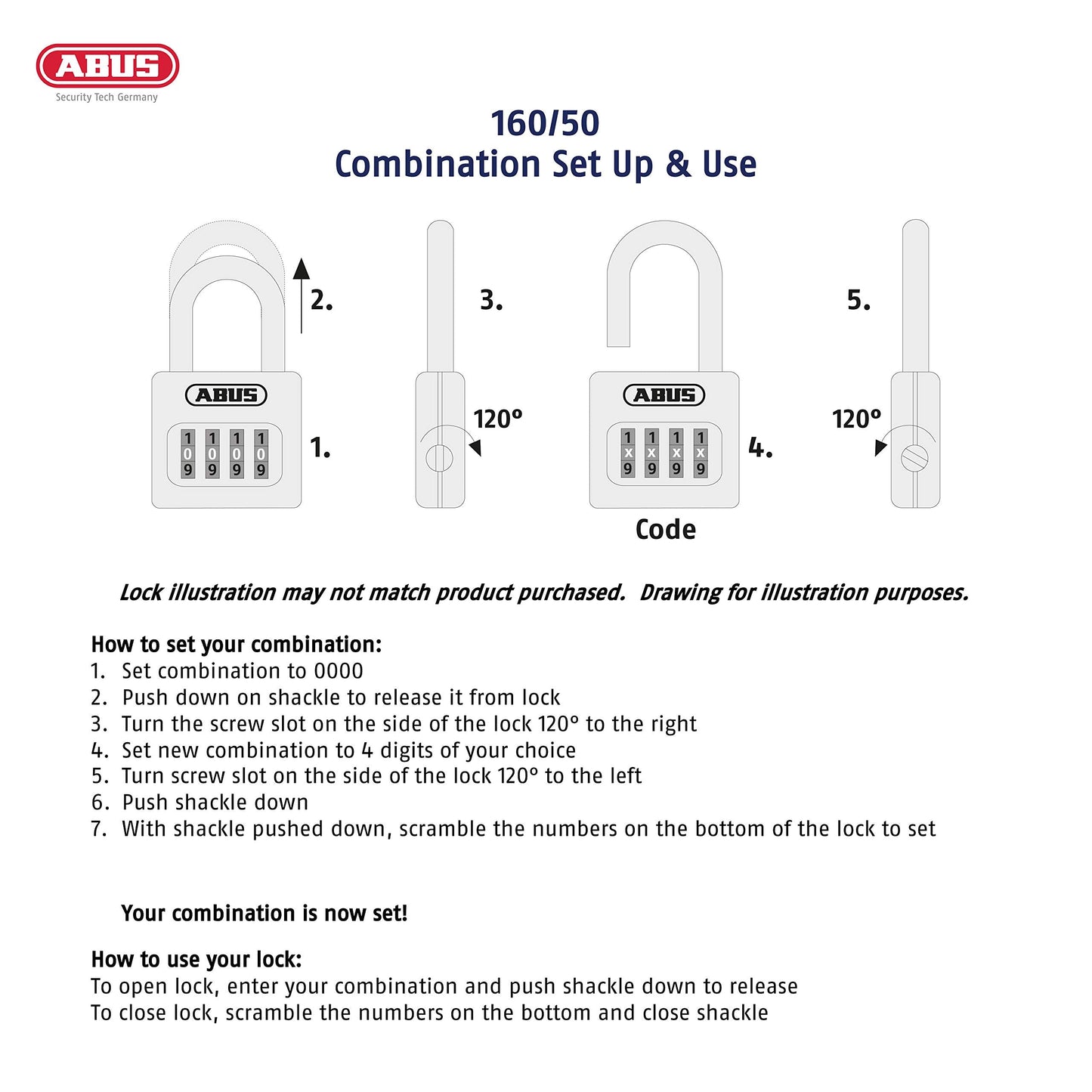 ABUS 160/50 B 160 All Weather Chrome 4 Dial Combination Padlock, Black/Silver