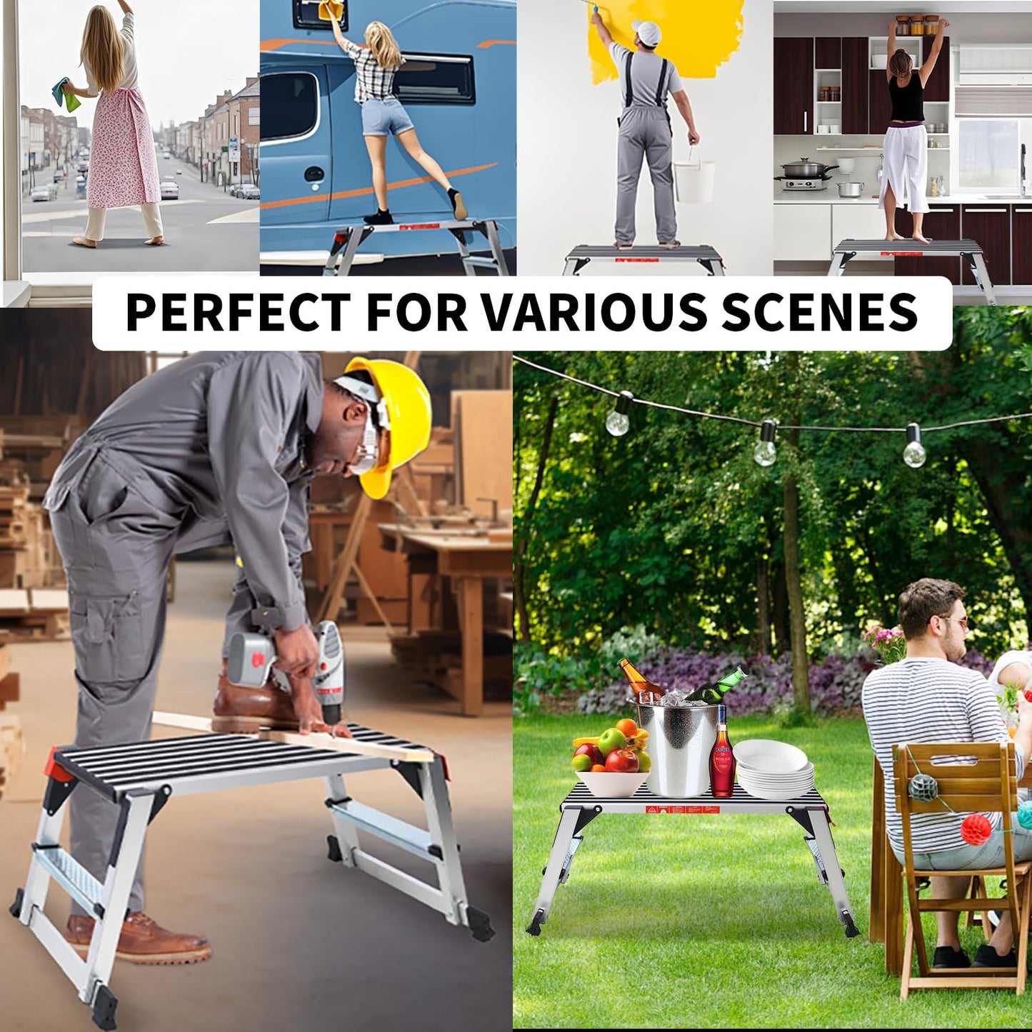 Sailret 40" Aluminum Folding Work Platform/Step Stool - 330 LBS, Non-Slip, Ultra-Stable, Portable Ladder Bench for Washing, Cleaning, Painting, ANSI Compliant