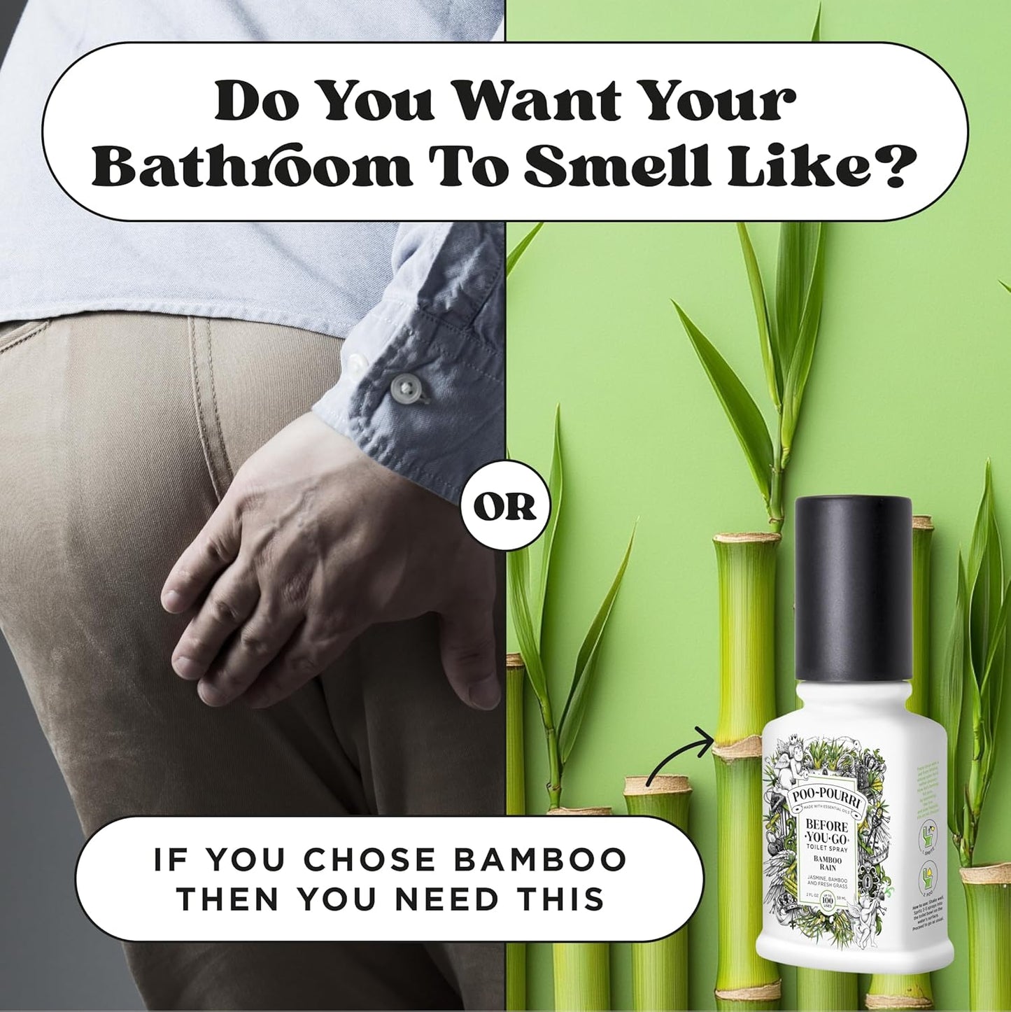 Poo-Pourri Toilet Spray - Bamboo Rain Odor Eliminator | 2 Fl Oz, Up to 100 Uses, TSA Approved