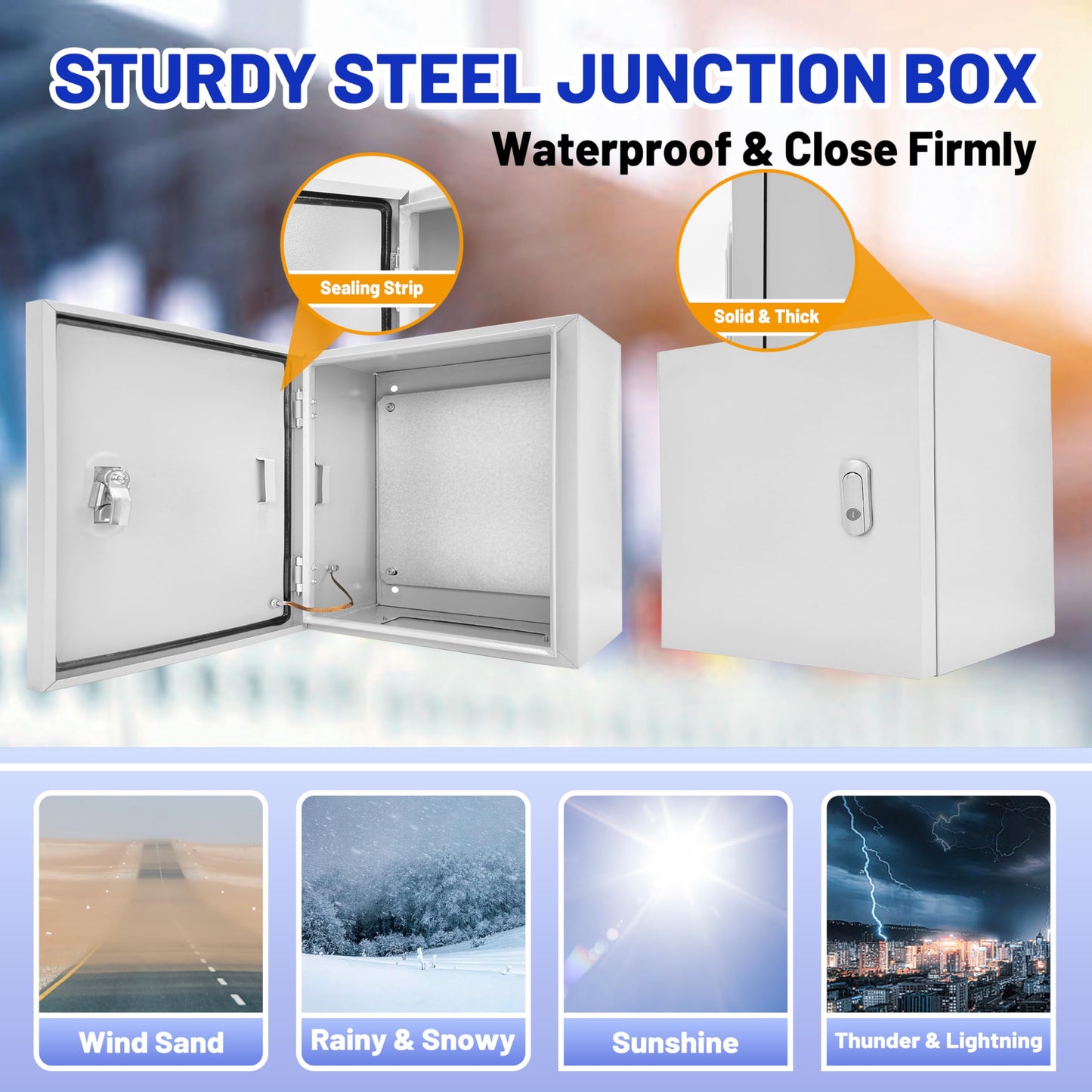 Outdoor Electrical Box 20 x 20 x 8''D NEMA 4X Enclosure Steel Box, Waterproof & Dustproof Outdoor/Indoor Lockable Electrical Junction Box, with Mounting Plate