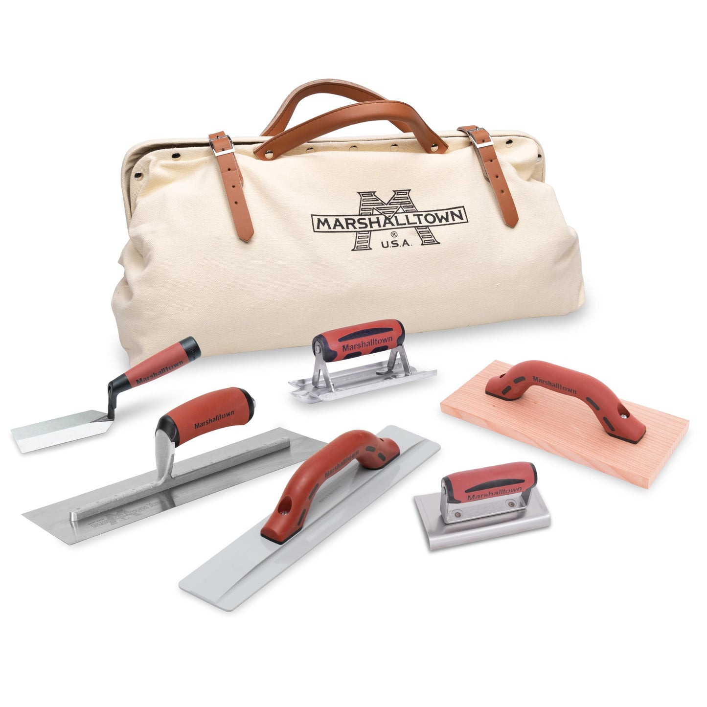 MARSHALLTOWN Concrete Apprentice Tool Kit in Canvas Bag, Includes 6 Concrete Tools, Finishing Trowel, Hand Float, Groover, Edger, Wood Float, Margin Trowel, Made in the USA, CTK2